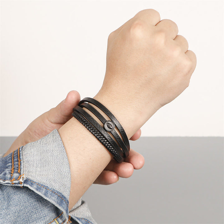 Buddha Stones Mehrlagiges geflochtenes Lederarmband mit bösem Blick - image 8