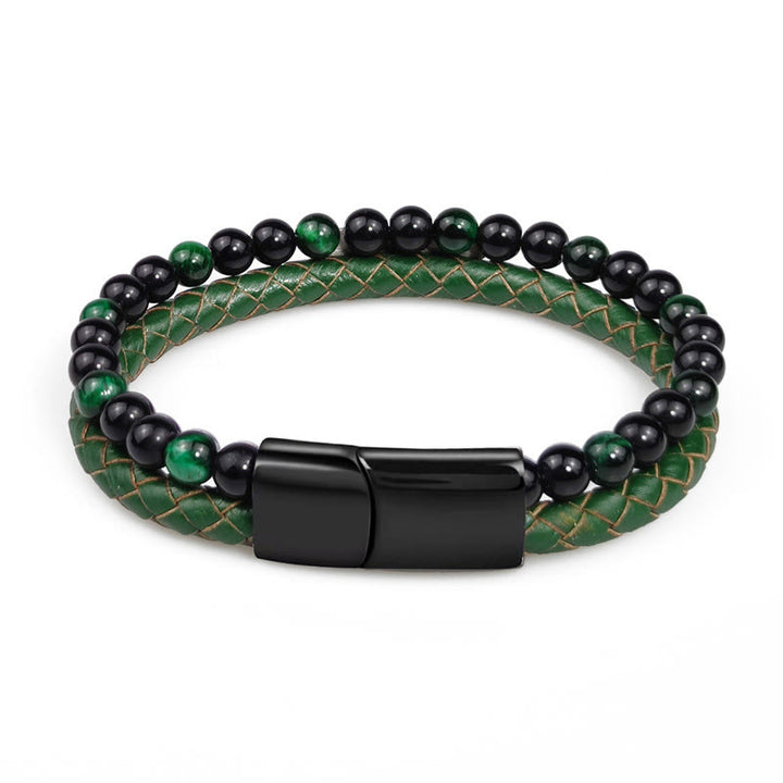 Buddha Stones Grünes Tigerauge, doppelt gewickeltes geflochtenes Lederarmband - image 4