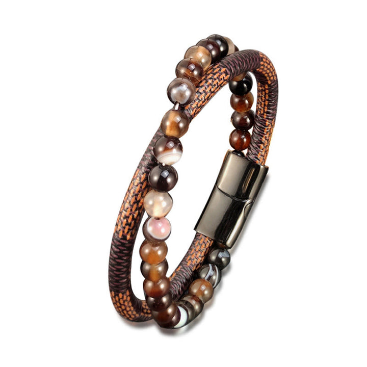 Buddha Stones Sardonyx Doppelwickel-Flechtarmband aus Leder - image 4