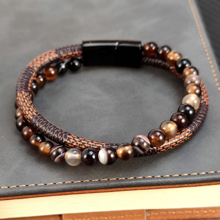 Buddha Stones Sardonyx Doppelwickel-Flechtarmband aus Leder - image 2