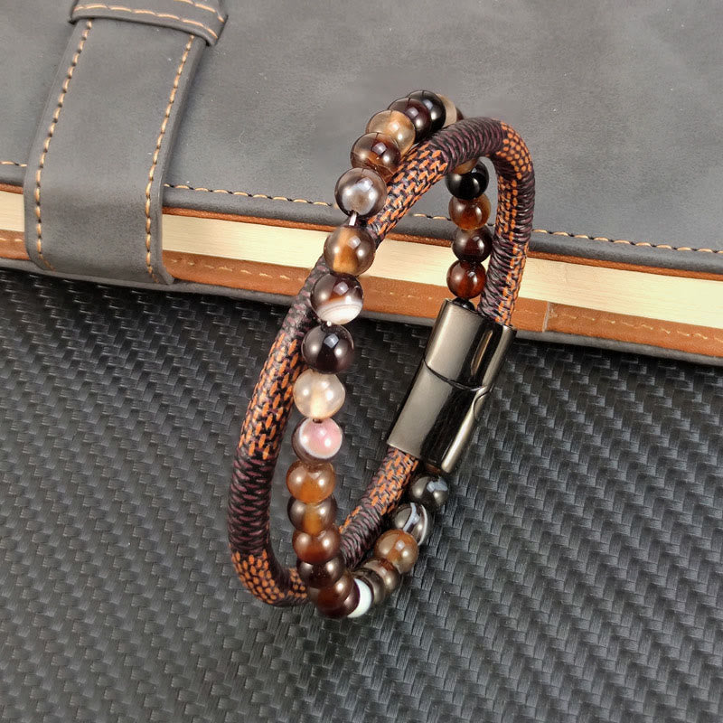 Buddha Stones Sardonyx Doppelwickel-Flechtarmband aus Leder - Sardonyx-Leder (Handgelenkumfang: 19 cm) - image 0