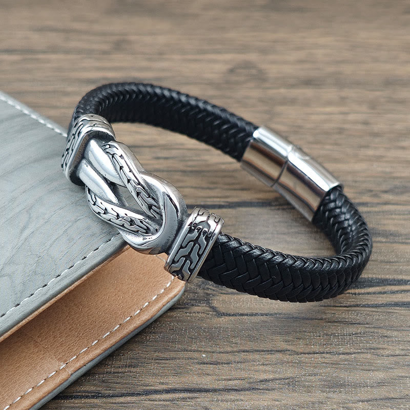 Buddha Stones Knotendesign Geflochtenes Leder-Balance-Armband - image 1