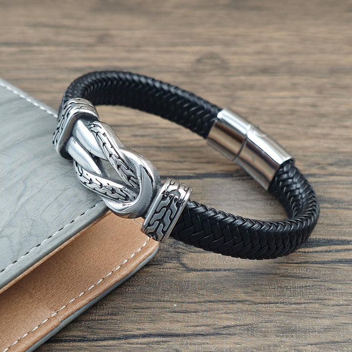 Buddha Stones Knotendesign Geflochtenes Leder-Balance-Armband - image 1
