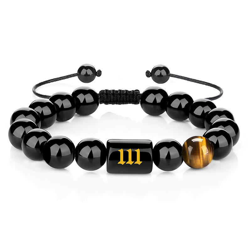 Buddha Stones Armband aus natürlichem schwarzem Obsidian und Tigerauge – Symbol für Stärke und Erfüllung - 111 (Handgelenkumfang 15-19 cm) - image 10