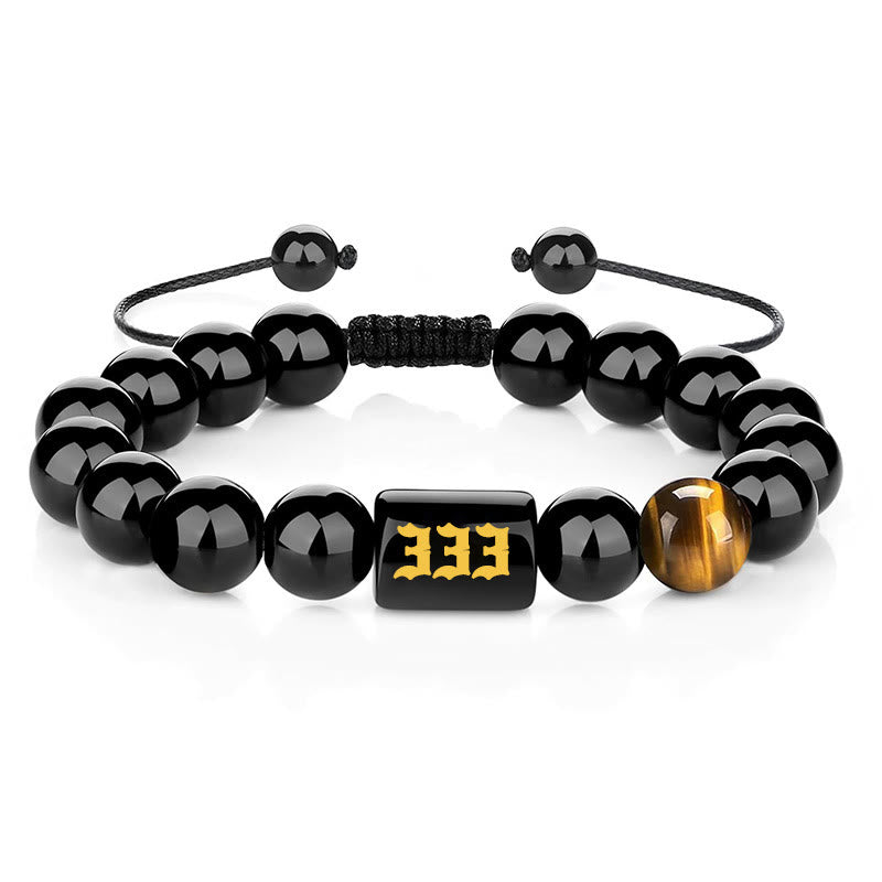 Buddha Stones Armband aus natürlichem schwarzem Obsidian und Tigerauge – Symbol für Stärke und Erfüllung - 333 (Handgelenkumfang 15-19 cm) - image 5