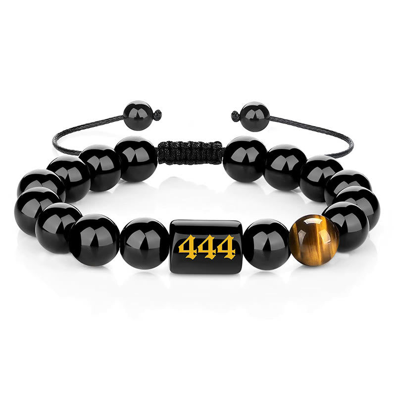 Buddha Stones Armband aus natürlichem schwarzem Obsidian und Tigerauge – Symbol für Stärke und Erfüllung - 444 (Handgelenkumfang 15-19 cm) - image 18