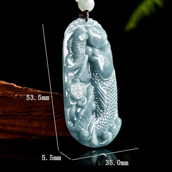 Buddha Stones Halskettenanhänger aus natürlichem Jade mit zwei Koi-Karpfen als Symbol für Wohlstand - image 7