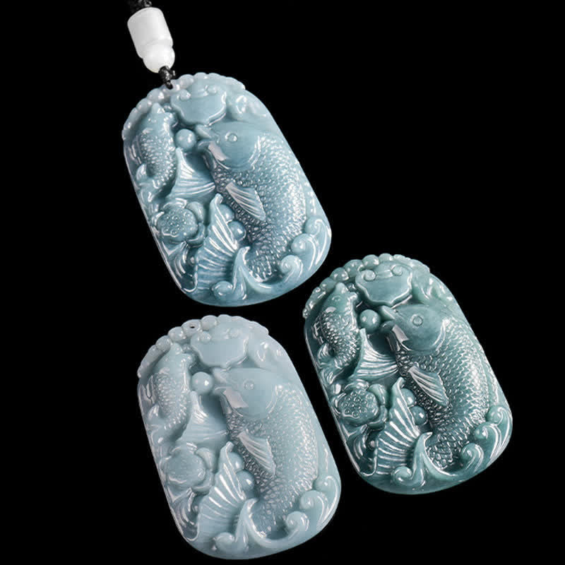 Buddha Stones Halskettenanhänger aus natürlichem Jade mit zwei Koi-Karpfen als Symbol für Wohlstand - image 9