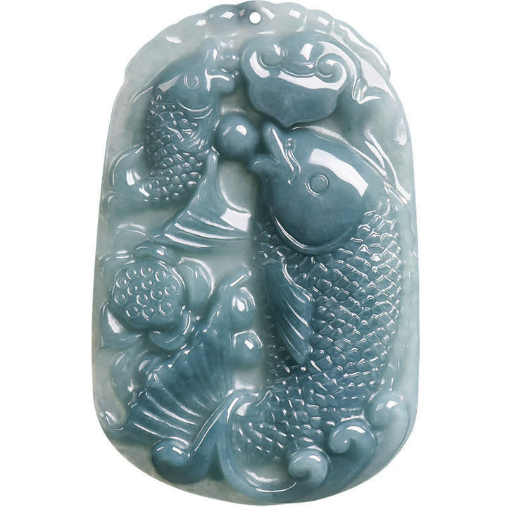Buddha Stones Halskettenanhänger aus natürlichem Jade mit zwei Koi-Karpfen als Symbol für Wohlstand - image 10