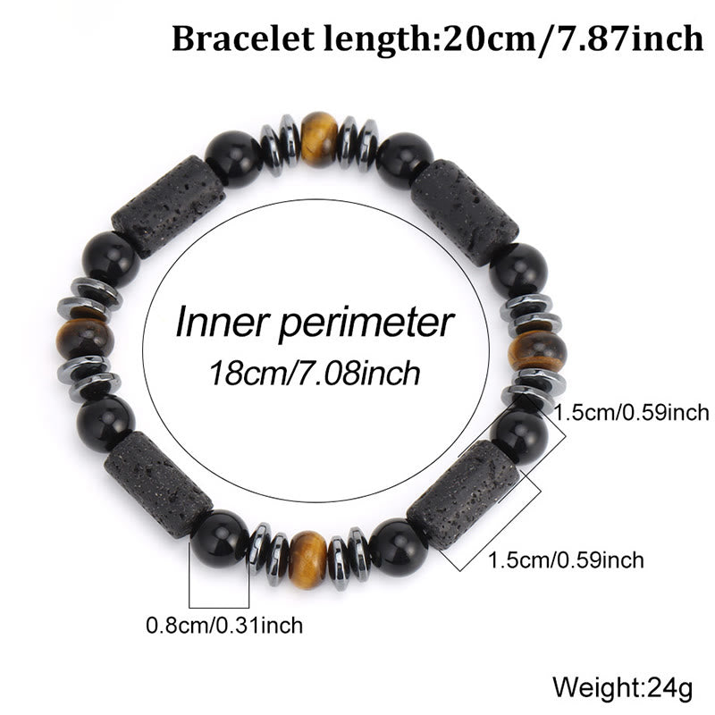 Buddha Stones Natürliches Armband aus Tigerauge-Obsidian, Hämatit und Lavagestein - image 10