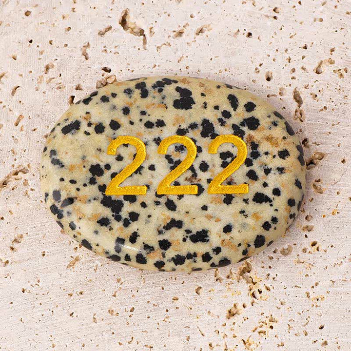 Buddha Stones Engelszahlen Weißer Kristall Roter Jaspis Rosa Kristall Grüner Aventurin Meditationshandschuh - Engelszahl 222 & Dalmatinerjaspis 4,5 x 3,5 x 0,7 cm - image 8