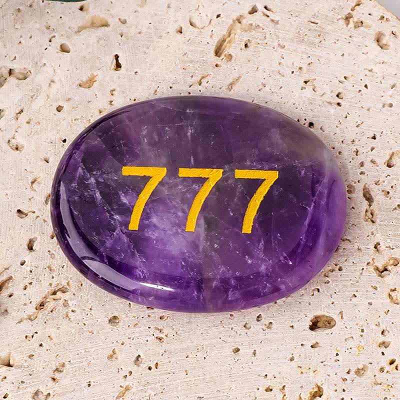 Buddha Stones Engelszahlen Weißer Kristall Roter Jaspis Rosa Kristall Grüner Aventurin Meditationshandschuh - Engelszahl 777 & Amethyst, 4,5 x 3,5 x 0,7 cm - image 23