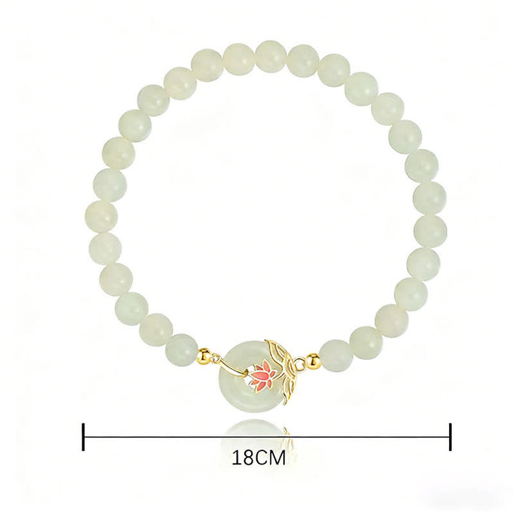 Buddha Stones Armband aus 925er Sterlingsilber mit Lotus-Symbol aus weißem Hetian-Jade und Friedensschnalle. - image 4