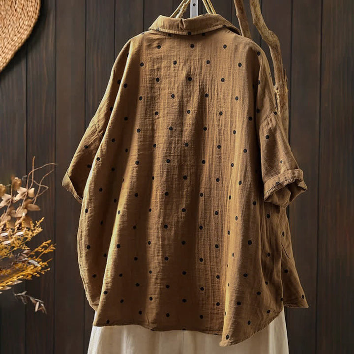 Buddha Stones Damen-Pendelbluse mit kurzen Ärmeln, Polka-Dot-Ausschnitt, Reverskragen und Taschen - image 15