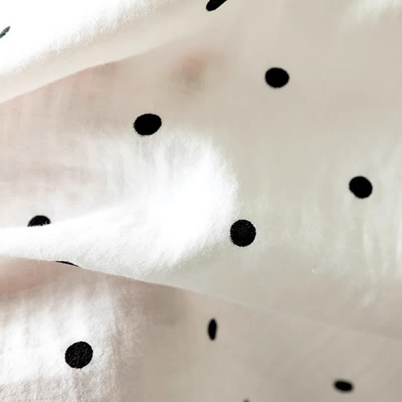 Buddha Stones Damen-Pendelbluse mit kurzen Ärmeln, Polka-Dot-Ausschnitt, Reverskragen und Taschen - image 8