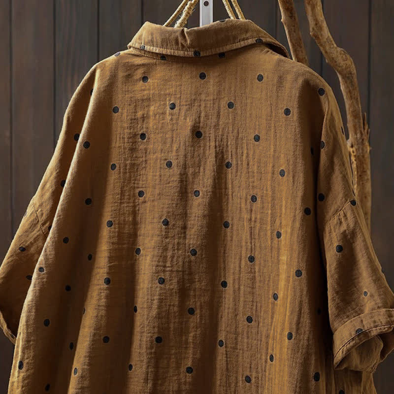 Buddha Stones Damen-Pendelbluse mit kurzen Ärmeln, Polka-Dot-Ausschnitt, Reverskragen und Taschen - image 14