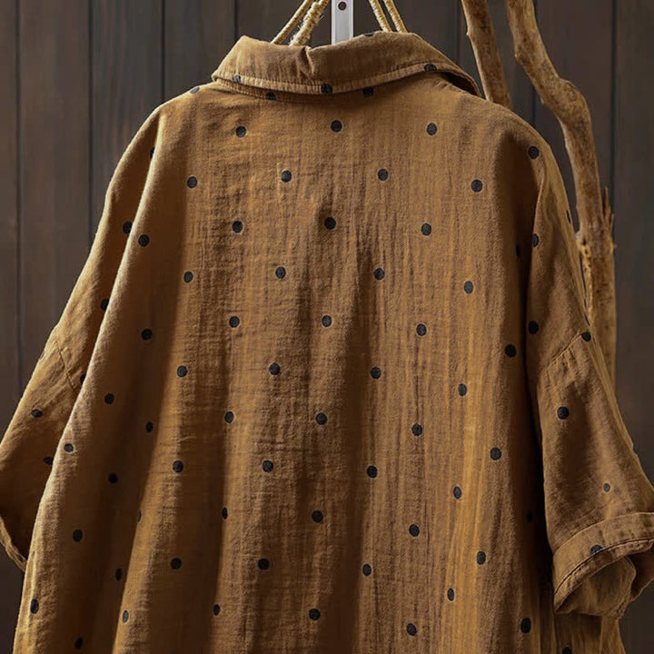 Buddha Stones Damen-Pendelbluse mit kurzen Ärmeln, Polka-Dot-Ausschnitt, Reverskragen und Taschen - image 14