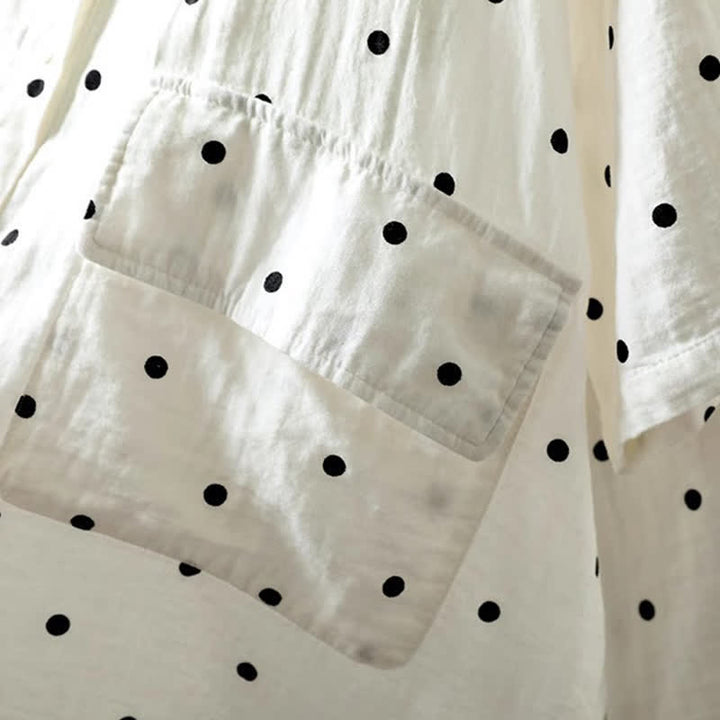 Buddha Stones Damen-Pendelbluse mit kurzen Ärmeln, Polka-Dot-Ausschnitt, Reverskragen und Taschen - image 9