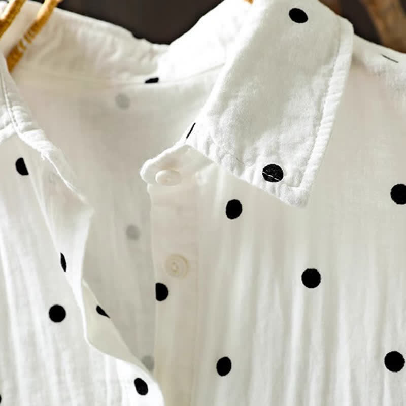 Buddha Stones Damen-Pendelbluse mit kurzen Ärmeln, Polka-Dot-Ausschnitt, Reverskragen und Taschen - image 7