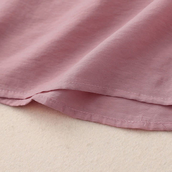 Buddha Stones Damen-T-Shirt mit kurzen Ärmeln und Froschknopf-Design in Unifarbe - image 5