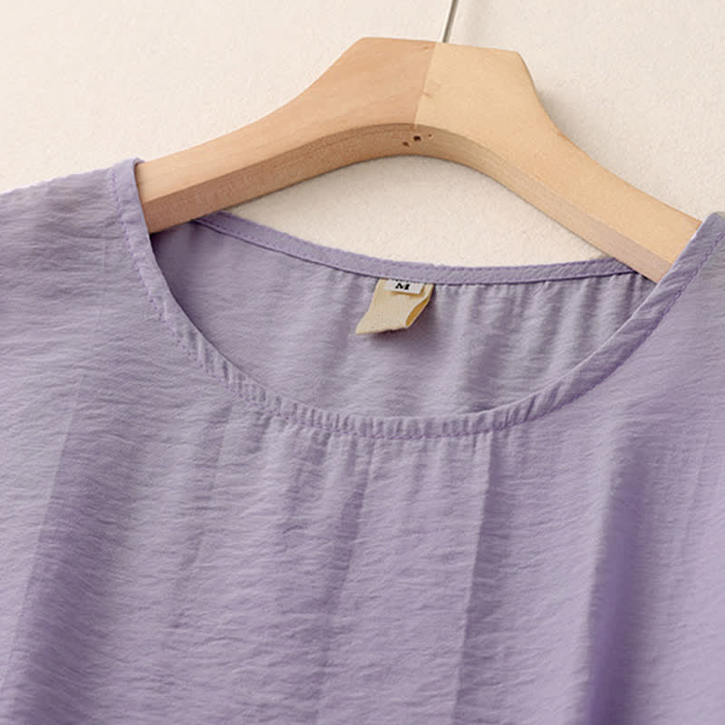 Buddha Stones Damen-T-Shirt mit kurzen Ärmeln und Froschknopf-Design in Unifarbe - image 15