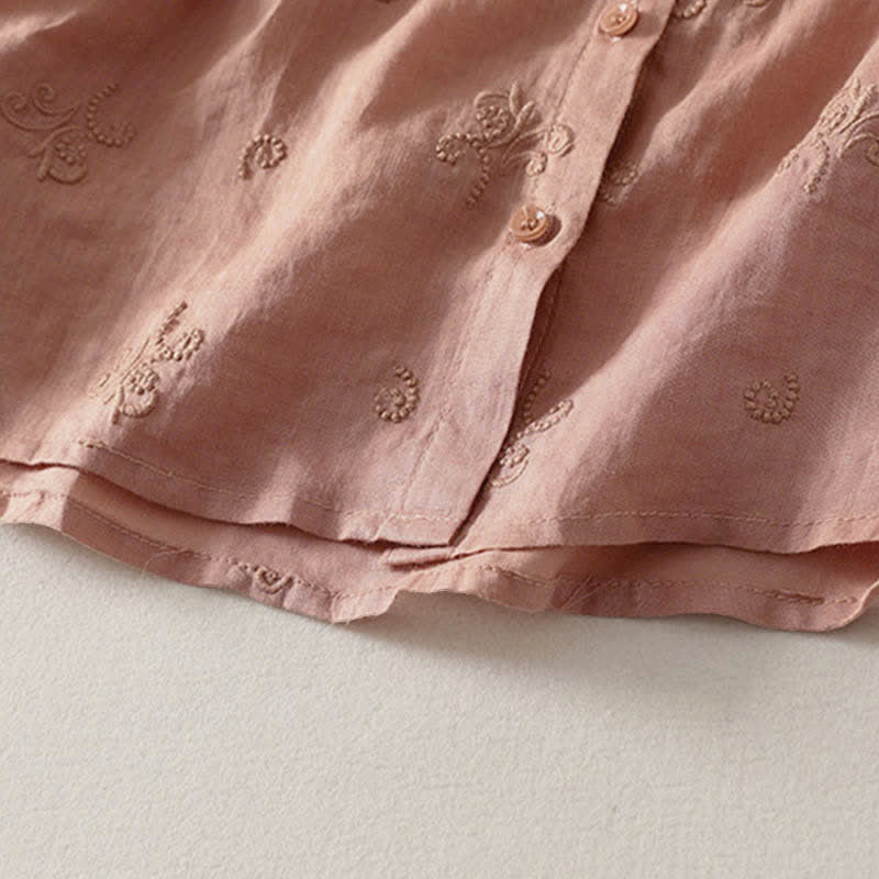 Buddha Stones Retro-Damenbluse mit Blumenstickerei, kurzen Ärmeln und Knöpfen - image 12