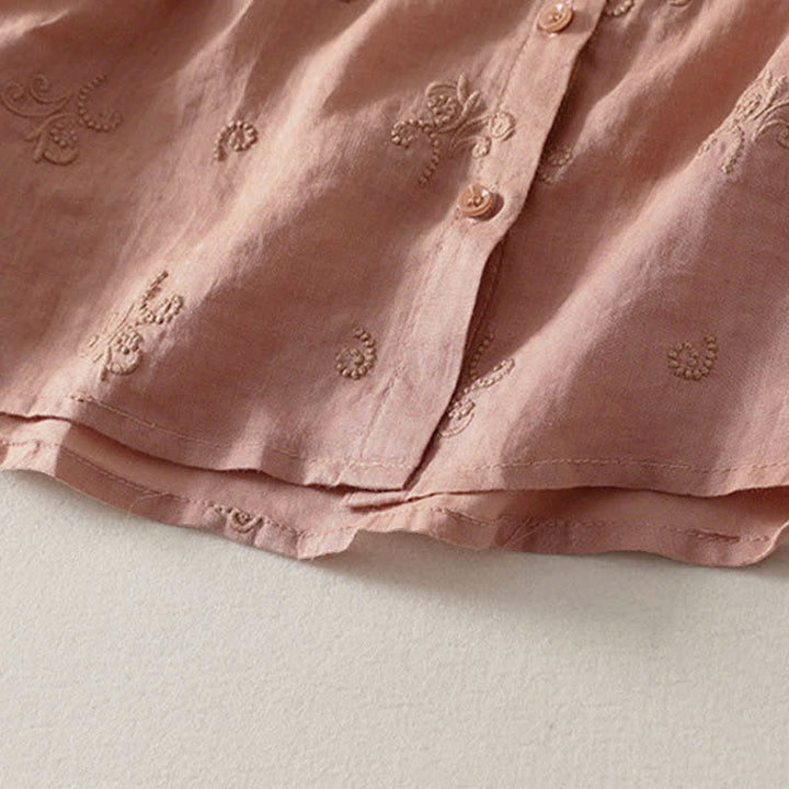 Buddha Stones Retro-Damenbluse mit Blumenstickerei, kurzen Ärmeln und Knöpfen - image 12