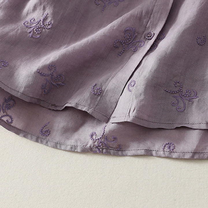 Buddha Stones Retro-Damenbluse mit Blumenstickerei, kurzen Ärmeln und Knöpfen - image 3