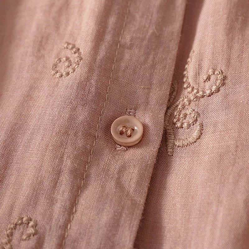 Buddha Stones Retro-Damenbluse mit Blumenstickerei, kurzen Ärmeln und Knöpfen - image 8