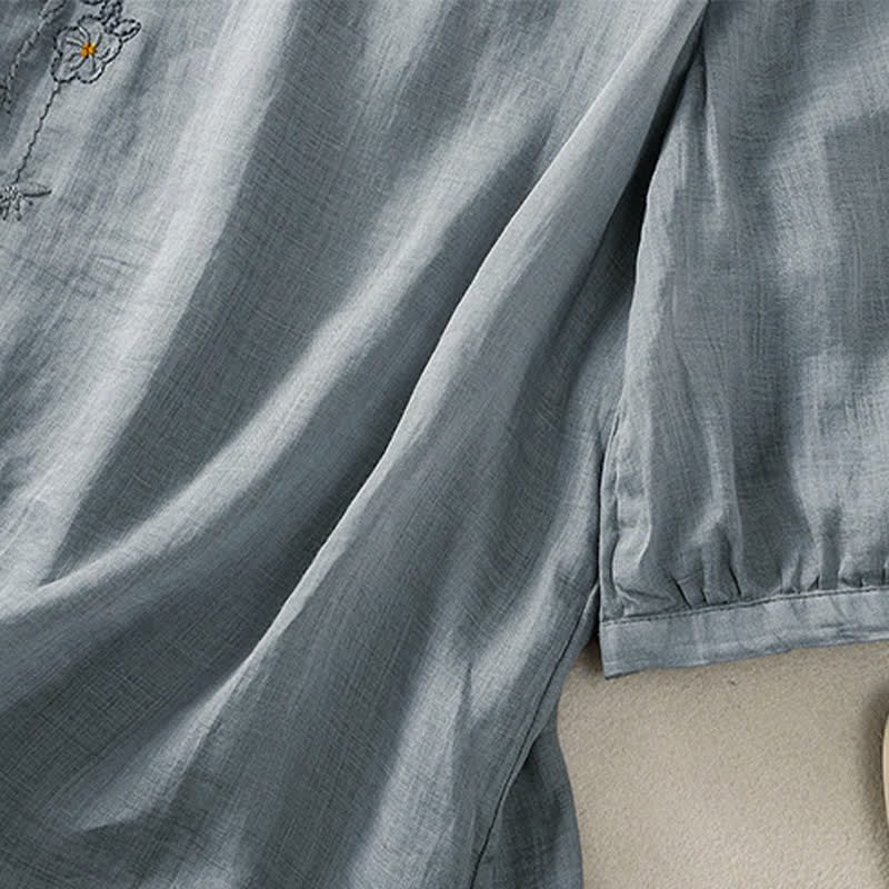 Buddha Stones Damen-T-Shirt mit Retro-Stickerei und Blumenmuster, Kurzarm, Rundhalsausschnitt - image 11