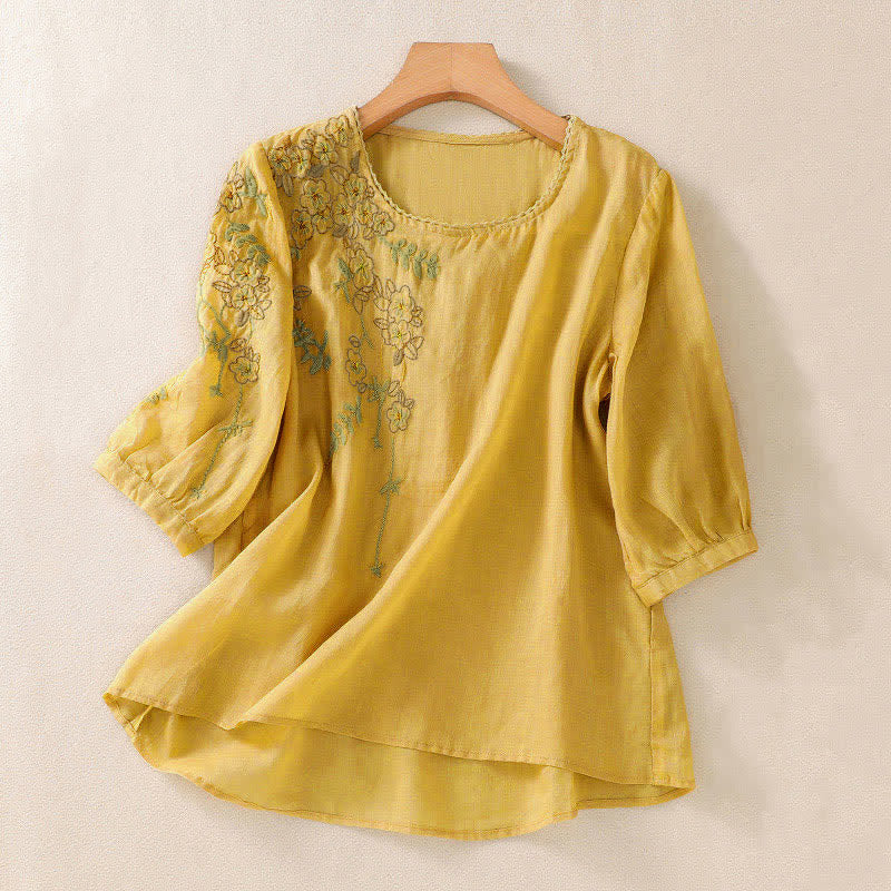 Buddha Stones Damen-T-Shirt mit Retro-Stickerei und Blumenmuster, Kurzarm, Rundhalsausschnitt - Gold - US 8-10, UK/AU 12-14, EU 40-42 (2XL) - image 14