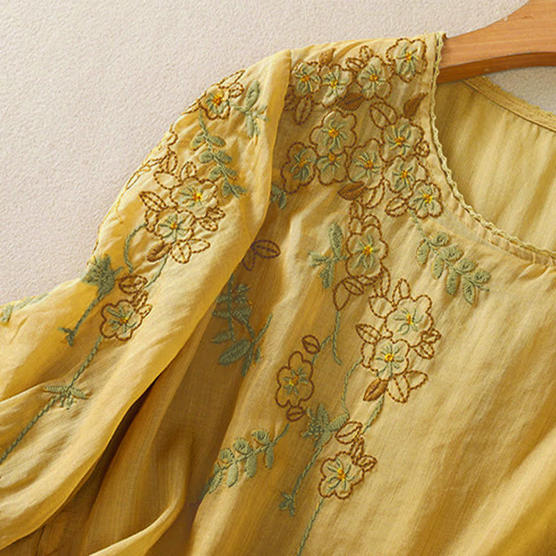 Buddha Stones Damen-T-Shirt mit Retro-Stickerei und Blumenmuster, Kurzarm, Rundhalsausschnitt - image 18