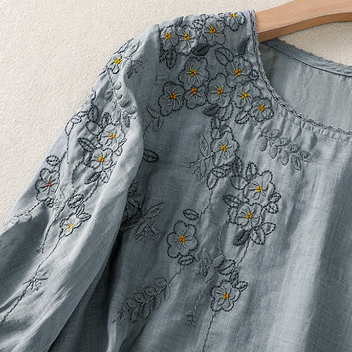 Buddha Stones Damen-T-Shirt mit Retro-Stickerei und Blumenmuster, Kurzarm, Rundhalsausschnitt - image 10