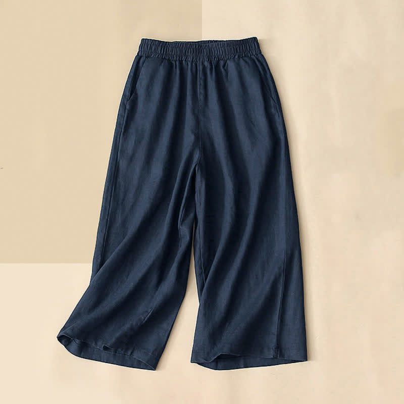 Buddha Stones Hochtaillierte, kurze Capri-Baumwollhose mit weitem Bein und Taschen für Damen - Mitternachtsblau - US 8-10, UK/AU 12-14, EU 40-42 (2XL) - image 9