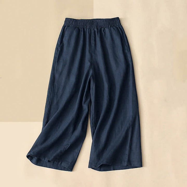 Buddha Stones Hochtaillierte, kurze Capri-Baumwollhose mit weitem Bein und Taschen für Damen - Mitternachtsblau - US 8-10, UK/AU 12-14, EU 40-42 (2XL) - image 9