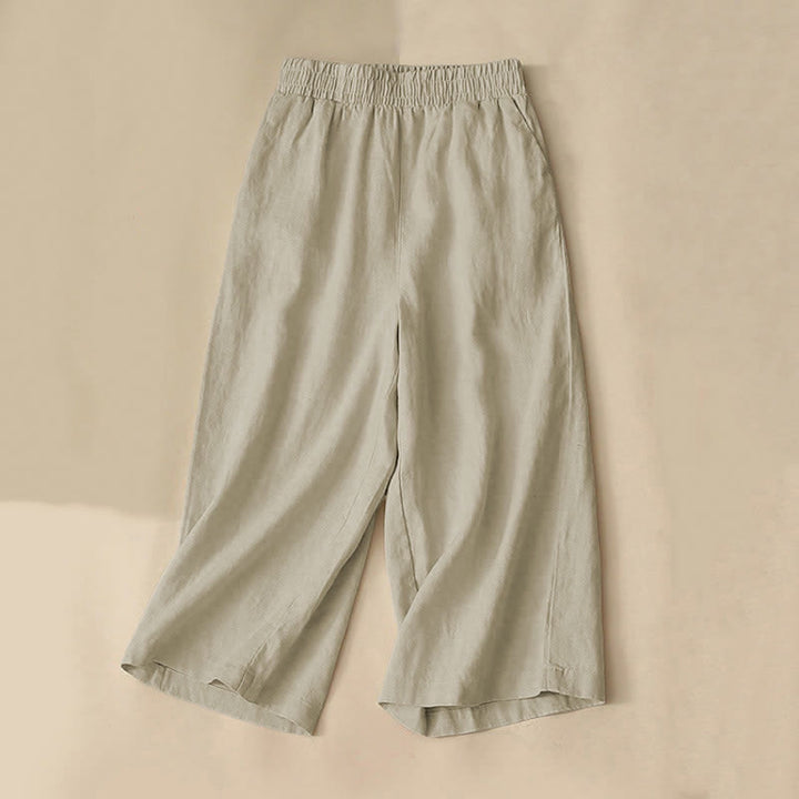 Buddha Stones Hochtaillierte, kurze Capri-Baumwollhose mit weitem Bein und Taschen für Damen - Dunkelkhaki - US 8-10, UK/AU 12-14, EU 40-42 (2XL) - image 10