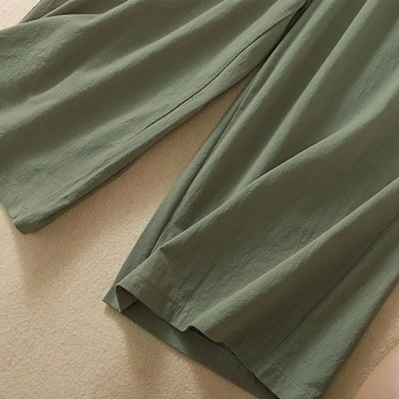 Buddha Stones Hochtaillierte, kurze Capri-Baumwollhose mit weitem Bein und Taschen für Damen - image 15