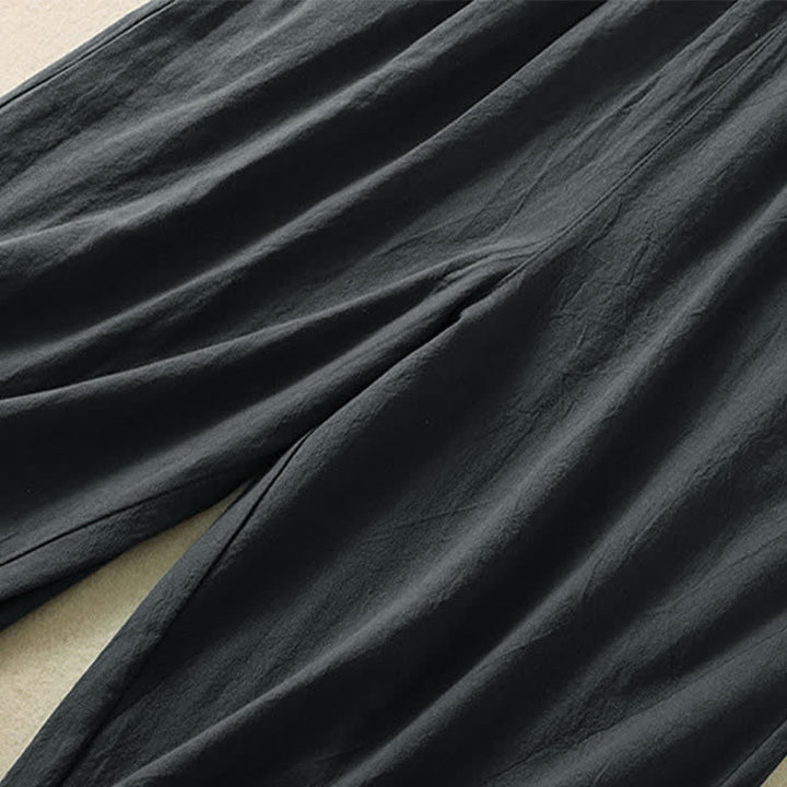 Buddha Stones Hochtaillierte, kurze Capri-Baumwollhose mit weitem Bein und Taschen für Damen - image 21