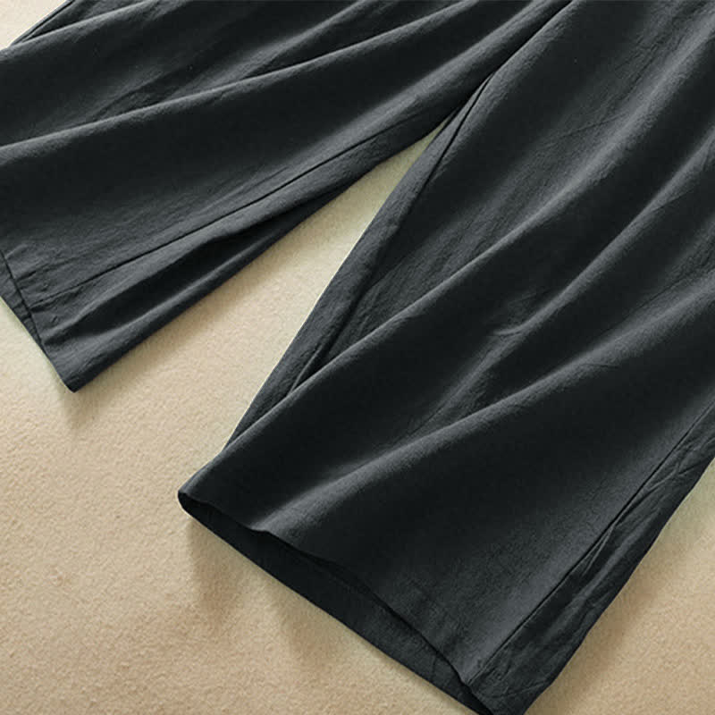 Buddha Stones Hochtaillierte, kurze Capri-Baumwollhose mit weitem Bein und Taschen für Damen - image 22