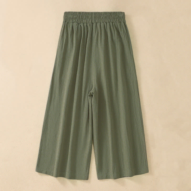 Buddha Stones Hochtaillierte, kurze Capri-Baumwollhose mit weitem Bein und Taschen für Damen - image 12