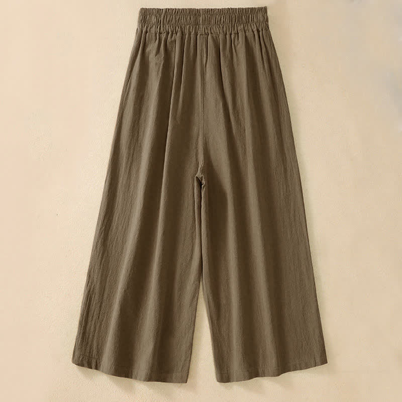 Buddha Stones Hochtaillierte, kurze Capri-Baumwollhose mit weitem Bein und Taschen für Damen - Sattelbraun - US 8-10, UK/AU 12-14, EU 40-42 (2XL) - image 1
