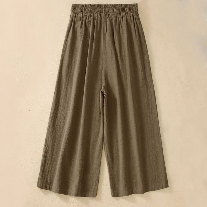 Buddha Stones Hochtaillierte, kurze Capri-Baumwollhose mit weitem Bein und Taschen für Damen - Sattelbraun - US 8-10, UK/AU 12-14, EU 40-42 (2XL) - image 1