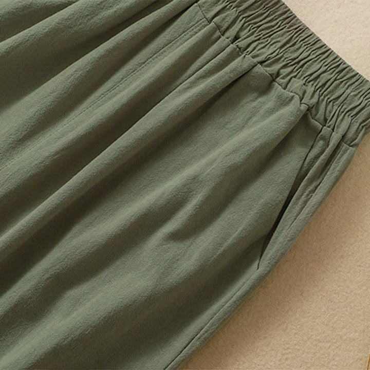 Buddha Stones Hochtaillierte, kurze Capri-Baumwollhose mit weitem Bein und Taschen für Damen - image 13