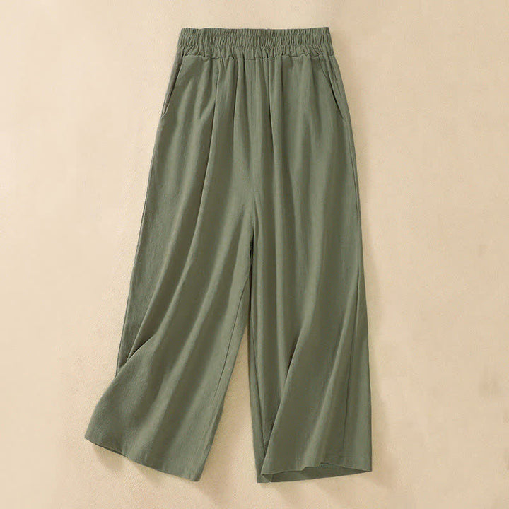 Buddha Stones Hochtaillierte, kurze Capri-Baumwollhose mit weitem Bein und Taschen für Damen - Dunkelseegrün - US 8-10, UK/AU 12-14, EU 40-42 (2XL) - image 11