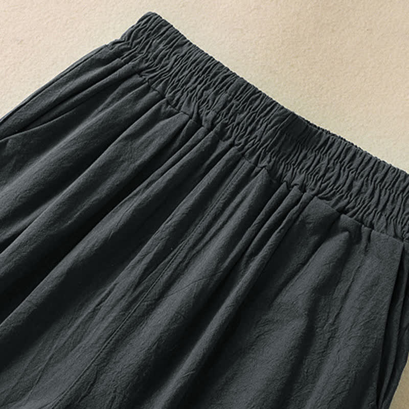 Buddha Stones Hochtaillierte, kurze Capri-Baumwollhose mit weitem Bein und Taschen für Damen - image 19