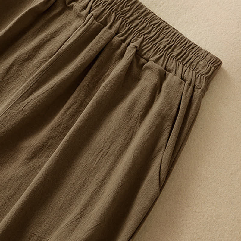 Buddha Stones Hochtaillierte, kurze Capri-Baumwollhose mit weitem Bein und Taschen für Damen - image 3