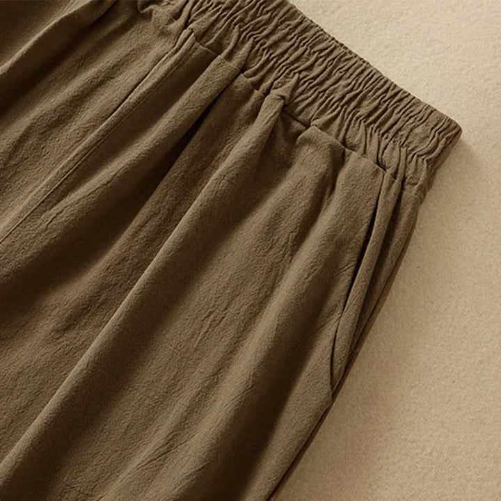 Buddha Stones Hochtaillierte, kurze Capri-Baumwollhose mit weitem Bein und Taschen für Damen - image 3