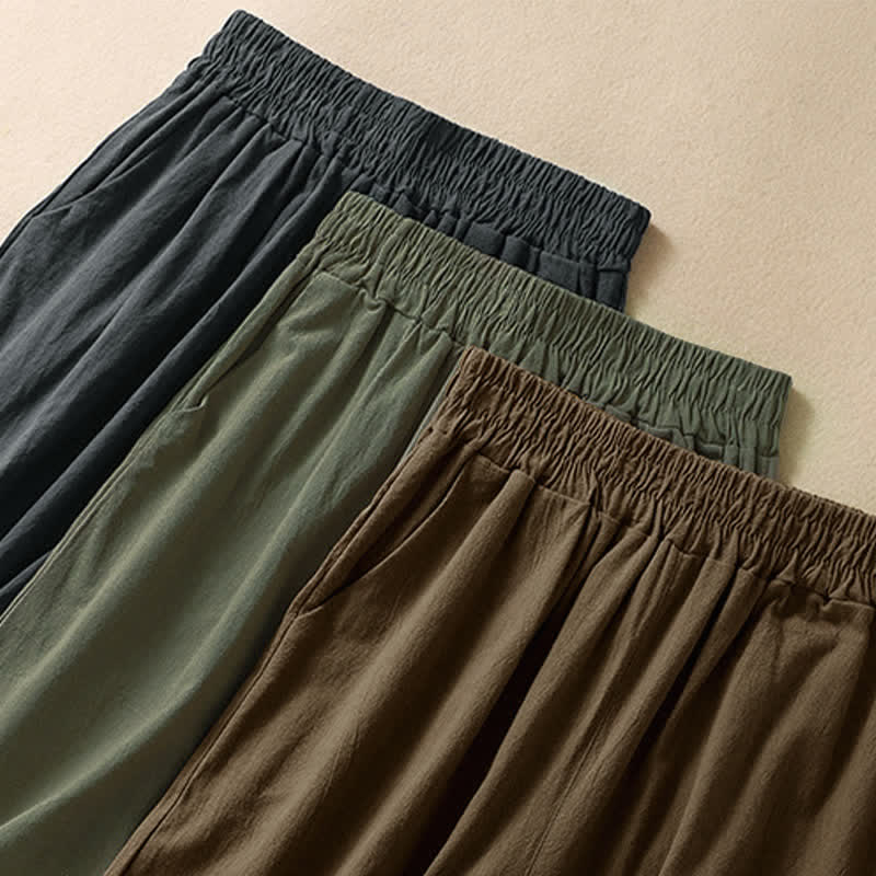 Buddha Stones Hochtaillierte, kurze Capri-Baumwollhose mit weitem Bein und Taschen für Damen - image 24