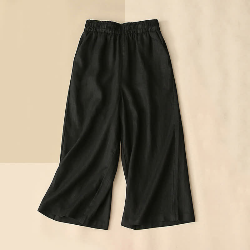 Buddha Stones Hochtaillierte, kurze Capri-Baumwollhose mit weitem Bein und Taschen für Damen - Schwarz - US 8-10, UK/AU 12-14, EU 40-42 (2XL) - image 8