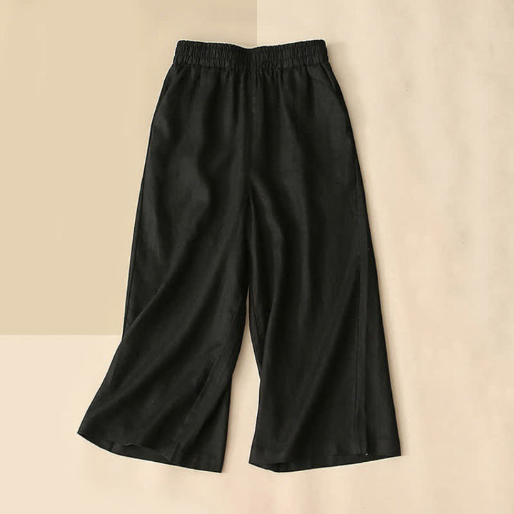 Buddha Stones Hochtaillierte, kurze Capri-Baumwollhose mit weitem Bein und Taschen für Damen - Schwarz - US 8-10, UK/AU 12-14, EU 40-42 (2XL) - image 8